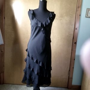 Ann Taylor black silk dress Ruffle Lined